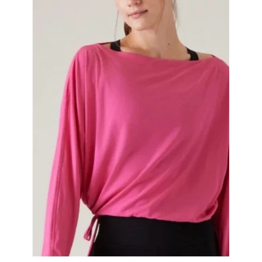 Athleta Bright Pink Long-Sleeve Drawstring Crop Top